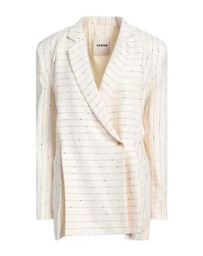 Aeron Woman Blazer Cream Size 10 Linen, Cotton, Elastane, Polyamide In White