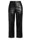 Aeron Cuffed Black Leather Trousers With Relaxed Fit In Black