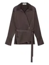 Aeron Wrap-front Satin Shirt In Brown
