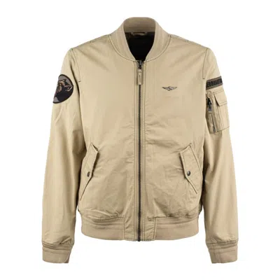 Aeronautica Militare Antelope Beige Cotton Twill Bomber Jacket
