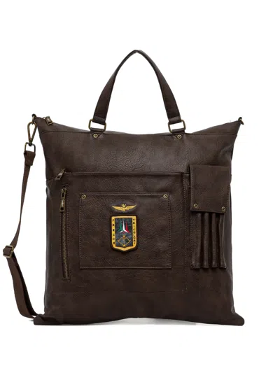 Aeronautica Militare Appliqué-detals Laptop Bag In Brown