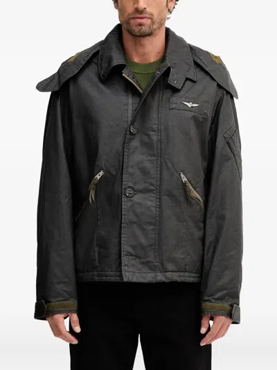 Aeronautica Militare Buttoned-hooded Jacket In Gray