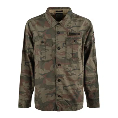 Aeronautica Militare Camouflage Poplin Shirt Jacket In Green