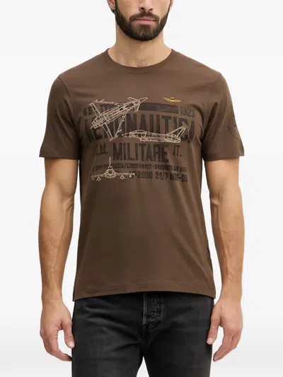 Aeronautica Militare Chest Print T-shirt In Brown