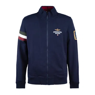 Aeronautica Militare Cotton Sweatshirt With Tricolor Insert In Blue