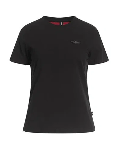Aeronautica Militare Cristiano Di Thiene Woman T-shirt Black Size S Cotton, Elastane