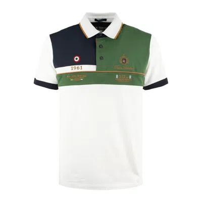Aeronautica Militare Embroidered Color-block Polo Shirt In White, Blue, Green