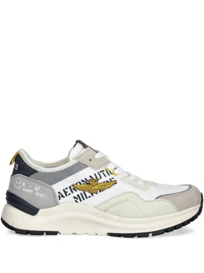 Aeronautica Militare Embroidered-logo Lace-up Sneakers In Gray