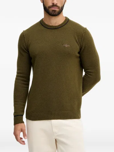 Aeronautica Militare Embroidered Round-neck Sweater In Green