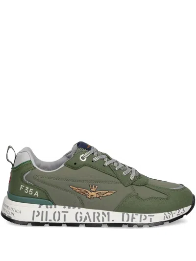 Aeronautica Militare Embroidered Sneakers In Green