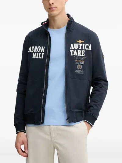 Aeronautica Militare Embroidered Zip-up Sweatshirt In Blue