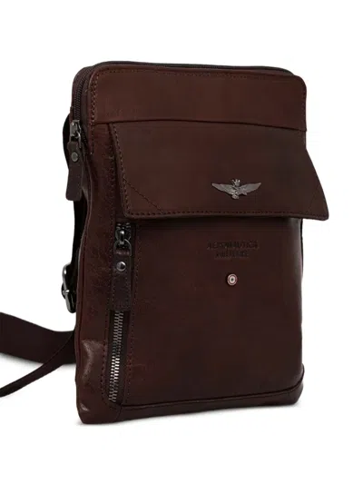 Aeronautica Militare Flap-pocket Leather Messenger Bag In Brown