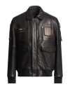 Aeronautica Militare Frecce Tricolori Man Jacket Black Size 42 Ovine Leather In Black