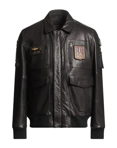 Aeronautica Militare Frecce Tricolori Man Jacket Black Size 42 Ovine Leather