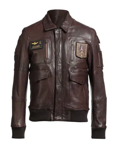 Aeronautica Militare Frecce Tricolori Man Jacket Dark Brown Size 42 Sheepskin