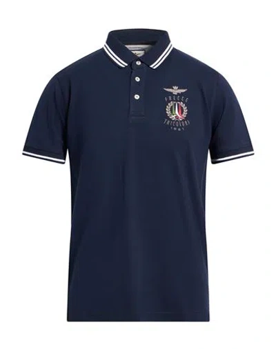 Aeronautica Militare Frecce Tricolori Man Polo Shirt Midnight Blue Size M Cotton, Elastane