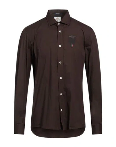 Aeronautica Militare Frecce Tricolori Man Shirt Dark Brown Size Xxl Cotton, Elastane