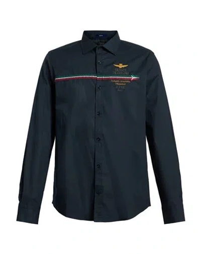 Aeronautica Militare Frecce Tricolori Man Shirt Midnight Blue Size 3xl Cotton, Elastane