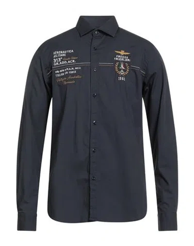 Aeronautica Militare Frecce Tricolori Man Shirt Midnight Blue Size L Cotton, Elastane
