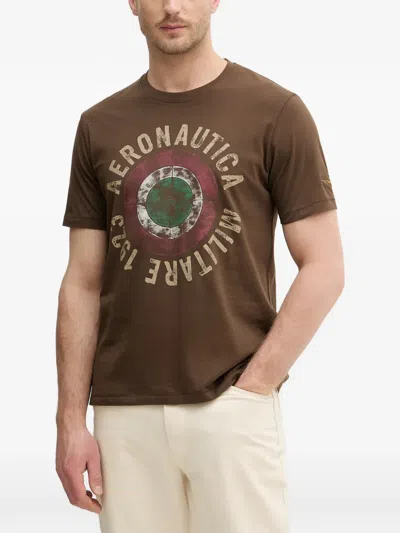 Aeronautica Militare Graphic-print Cotton T-shirt In Brown