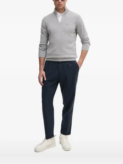 Aeronautica Militare Half-zip Embroidered Sweater In Gray