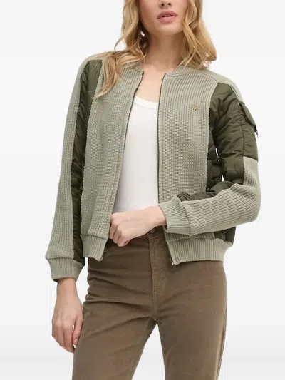 Aeronautica Militare Knitted-panel Bomber Jacket In Green