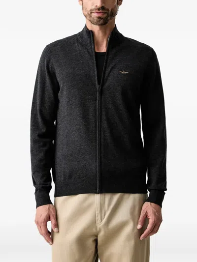 Aeronautica Militare Logo-embroidered Cardigan In Grau