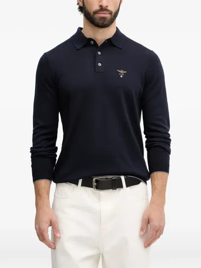 Aeronautica Militare Logo-embroidered Long-sleeve Sweater In Blue