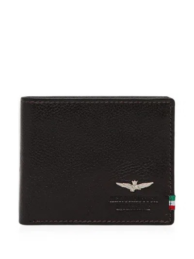 Aeronautica Militare Logo-plaque Grained Leather Wallet In Brown