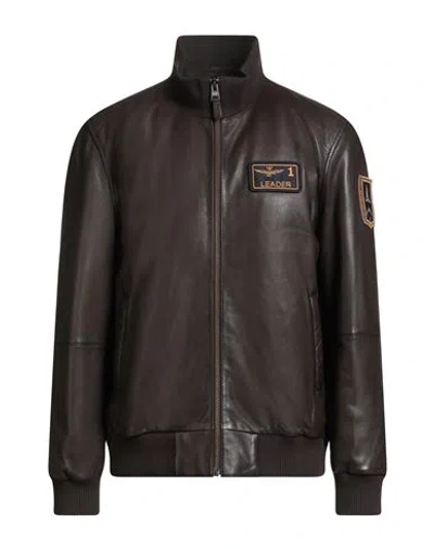Aeronautica Militare Man Jacket Dark Brown Size 42 Ovine Leather