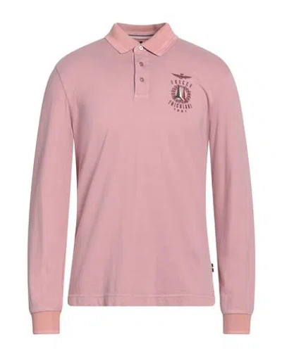 Aeronautica Militare Man Polo Shirt Antique Rose Size L Cotton In Pink