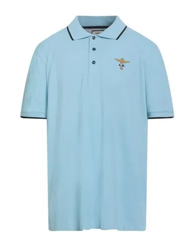 Aeronautica Militare Man Polo Shirt Azure Size 3xl Cotton In Blue