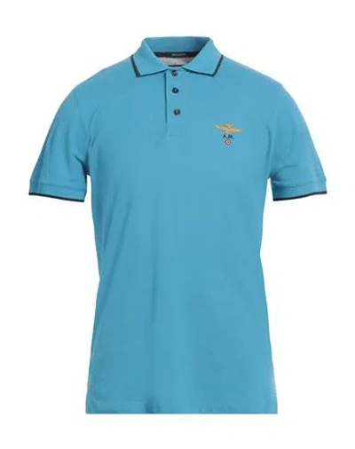 Aeronautica Militare Man Polo Shirt Azure Size 3xl Cotton In Blue