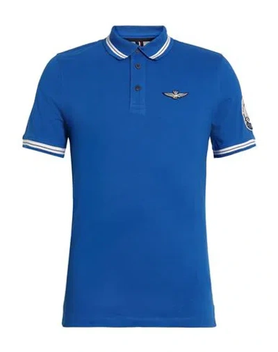 Aeronautica Militare Man Polo Shirt Azure Size L Cotton, Elastane In Blue