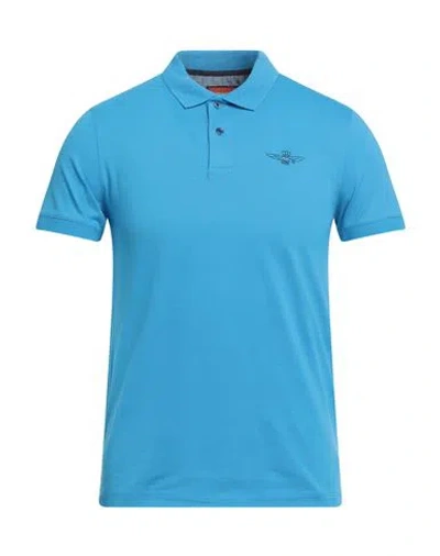 Aeronautica Militare Man Polo Shirt Azure Size S Cotton, Elastane In Blue
