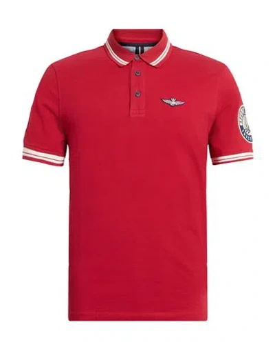 Aeronautica Militare Man Polo Shirt Brick Size S Cotton, Elastane In Red
