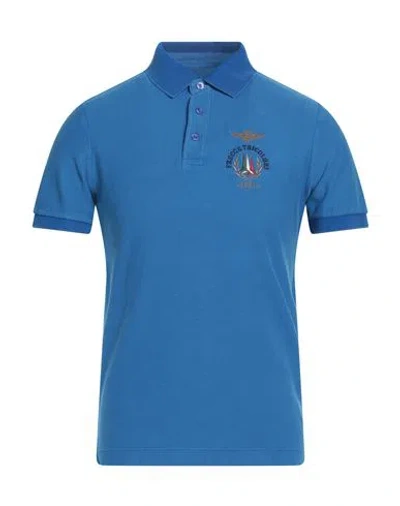 Aeronautica Militare Man Polo Shirt Bright Blue Size S Cotton