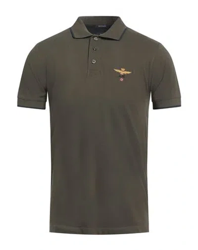 Aeronautica Militare Man Polo Shirt Dark Green Size S Cotton