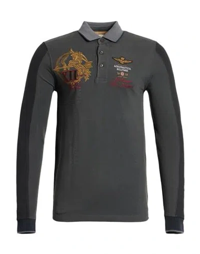 Aeronautica Militare Man Polo Shirt Grey Size L Cotton In Gray