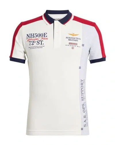 Aeronautica Militare Man Polo Shirt Ivory Size S Cotton, Elastane In White