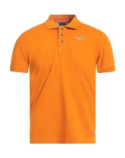 Aeronautica Militare Man Polo Shirt Mandarin Size S Cotton In Orange
