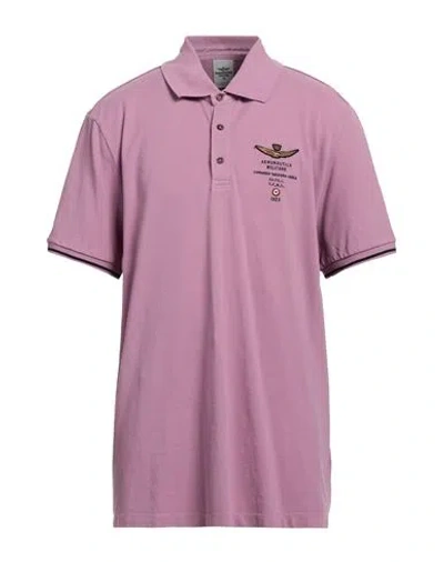 Aeronautica Militare Man Polo Shirt Mauve Size S Cotton In Purple