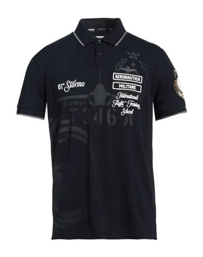 Aeronautica Militare Man Polo Shirt Midnight Blue Size Xl Cotton In Black
