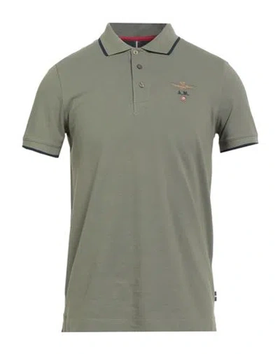Aeronautica Militare Man Polo Shirt Military Green Size S Cotton