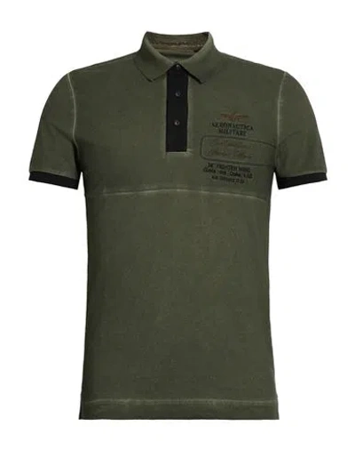 Aeronautica Militare Man Polo Shirt Military Green Size S Cotton, Elastane