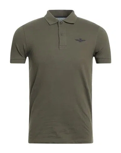 Aeronautica Militare Man Polo Shirt Military Green Size S Cotton, Elastane In Gray