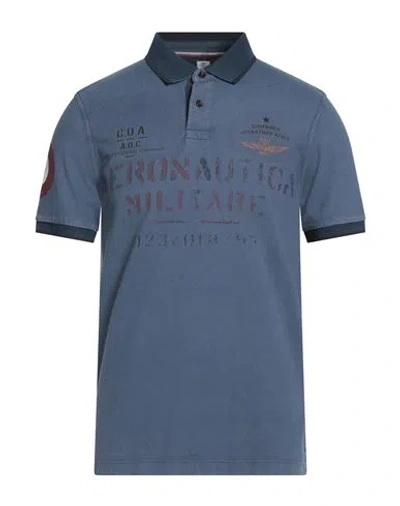 Aeronautica Militare Man Polo Shirt Navy Size L Cotton In Blue