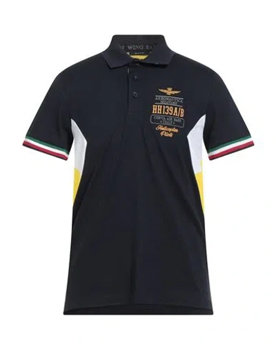 Aeronautica Militare Man Polo Shirt Navy Size M Cotton, Elastane In Black