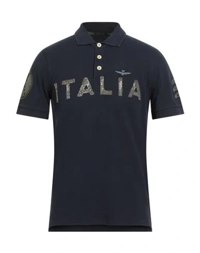 Aeronautica Militare Man Polo Shirt Navy Size Xl Cotton In Blue