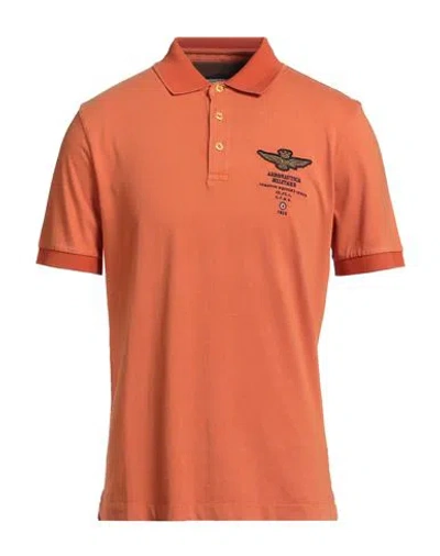Aeronautica Militare Man Polo Shirt Orange Size L Cotton